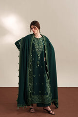 ZAIB-3PC KARANDI EMBROIDERED SHIRT WITH KARANDI EMBROIDERED SHAWL AND TROUSER-ADR-5315