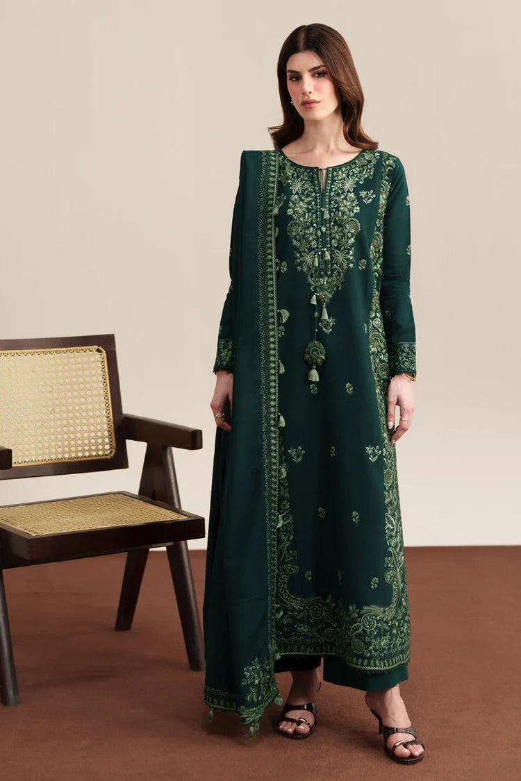ZAIB-3PC KARANDI EMBROIDERED SHIRT WITH KARANDI EMBROIDERED SHAWL AND TROUSER-ADR-5315