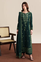 ZAIB-3PC KARANDI EMBROIDERED SHIRT WITH KARANDI EMBROIDERED SHAWL AND TROUSER-ADR-5315