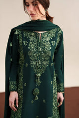ZAIB-3PC KARANDI EMBROIDERED SHIRT WITH KARANDI EMBROIDERED SHAWL AND TROUSER-ADR-5315
