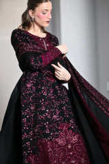 ZAIB-3PC KARANDI EMBROIDERED SHIRT WITH KARANDI EMBROIDERED SHAWL AND TROUSER -ADR-5297