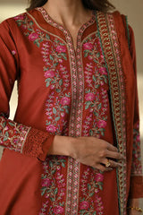 ZAIB-3PC DHANAK EMBROIDERED SHIRT WITH DHANAK EMBROIDERED SHAWL AND TROUSER-ADR-4378