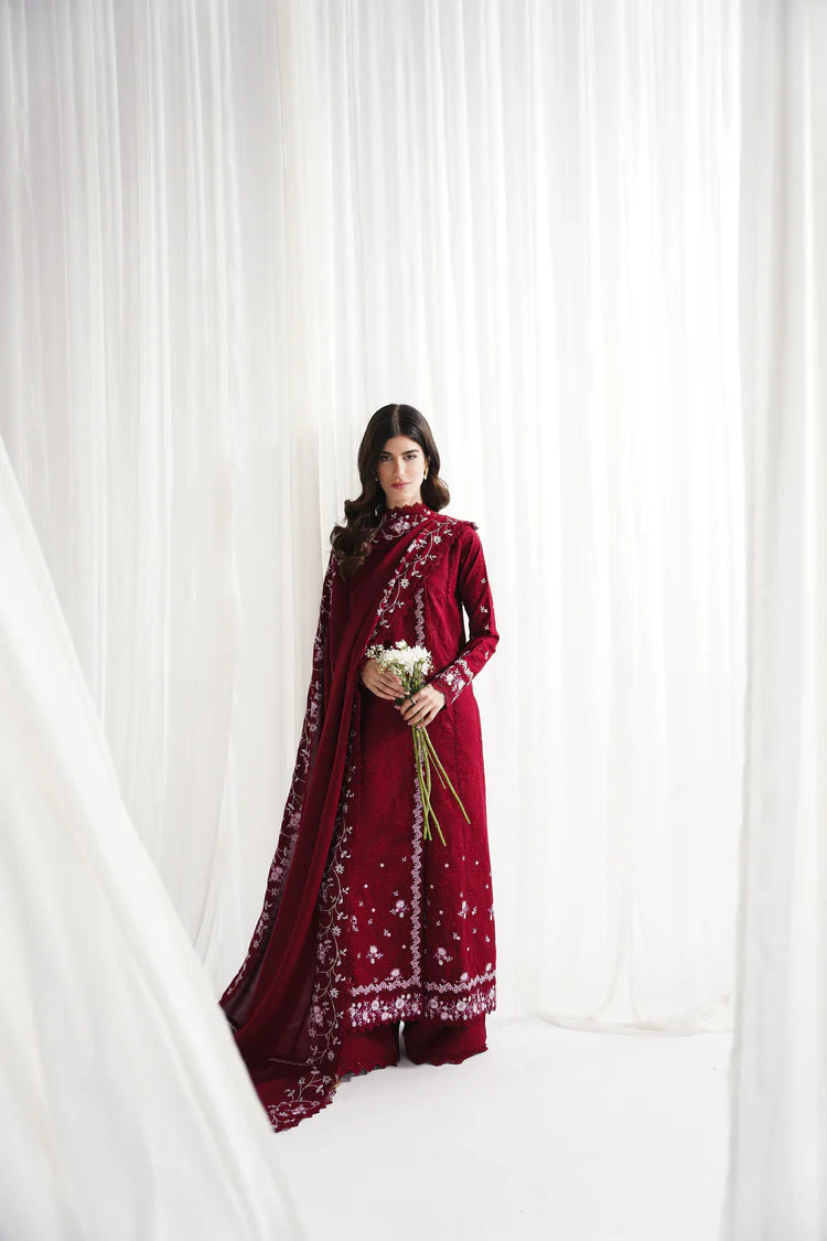 GARNET-3PC DHANAK EMBROIDERED SHIRT WITH DHANAK EMB SHAWL AND TROUSER-ADR-4312