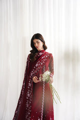 GARNET-3PC DHANAK EMBROIDERED SHIRT WITH DHANAK EMB SHAWL AND TROUSER-ADR-4312