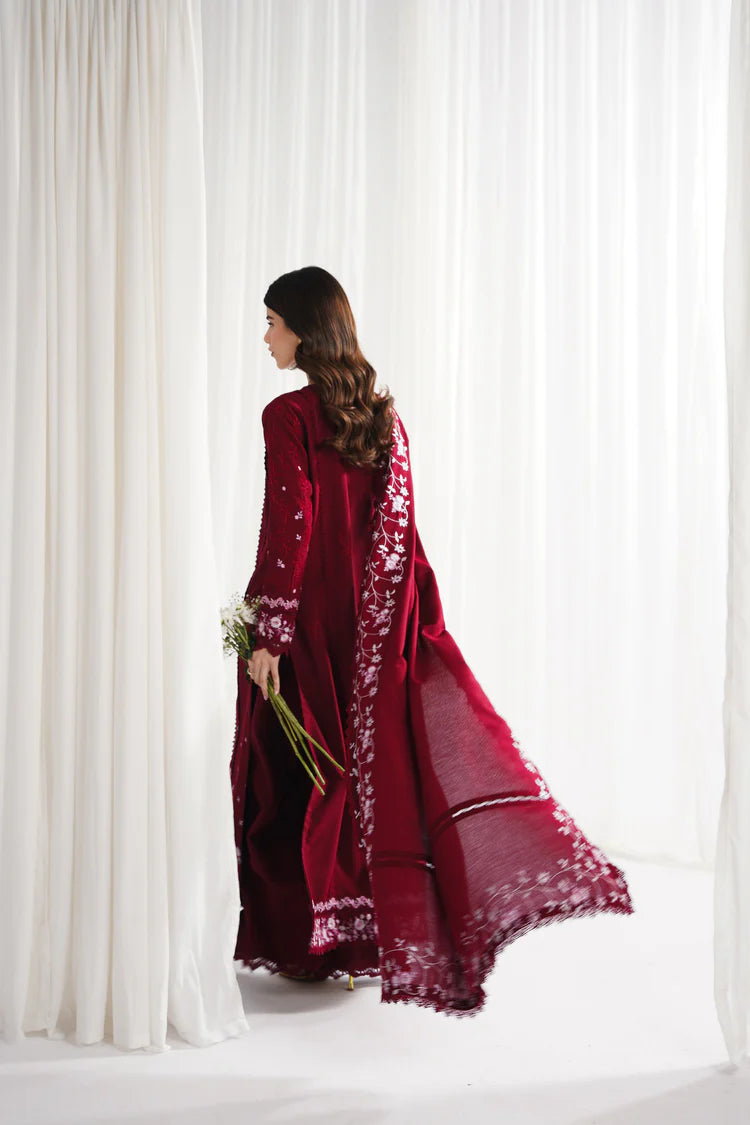 GARNET-3PC DHANAK EMBROIDERED SHIRT WITH DHANAK EMB SHAWL AND TROUSER-ADR-4312
