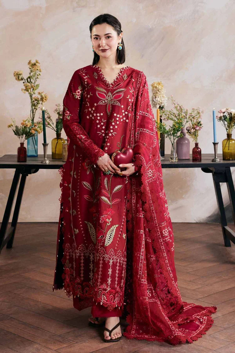 MARYAM HUSSAIN-3PC LAWN HEAVY EMBROIDERED SHIRT WITH KHADDI NET EMB DUPATTA AND TROUSER-ADR-4898