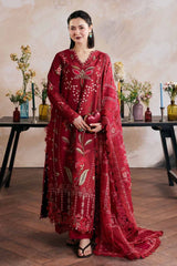 MARYAM HUSSAIN-3PC LAWN HEAVY EMBROIDERED SHIRT WITH KHADDI NET EMB DUPATTA AND TROUSER-ADR-4898