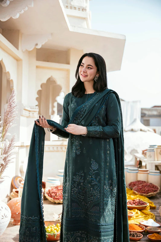 FLORENT-3PC DHANAK EMBROIDERED SHIRT WITH DHANAK EMBROIDERED SHAWL & TROUSER-ADR-4160