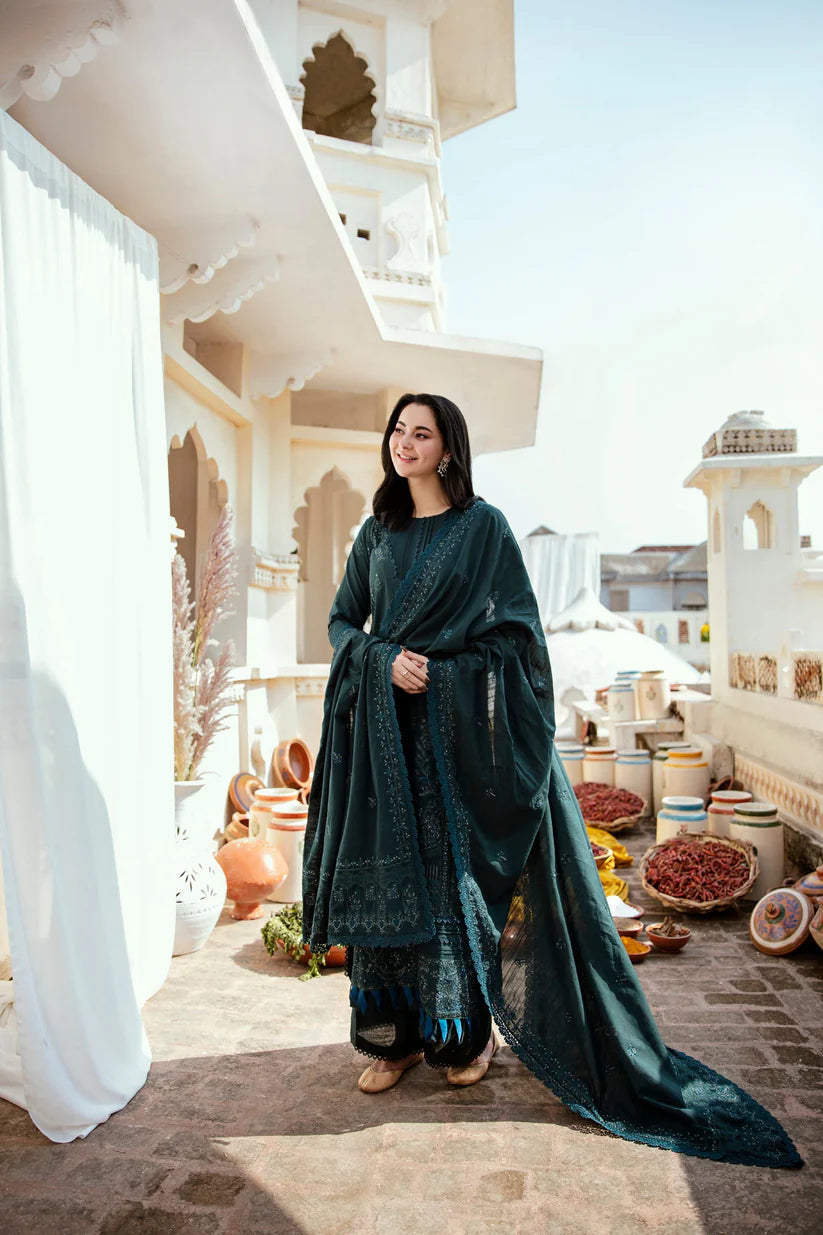 FLORENT-3PC DHANAK EMBROIDERED SHIRT WITH DHANAK EMBROIDERED SHAWL & TROUSER-ADR-4160