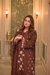 ANEELAS-3PC LAWN CHIKAN EMBROIDERED SHIRT WITH LAWN EMB DUPATTA AND TROUSER-ADR-4809