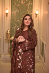 ANEELAS-3PC LAWN CHIKAN EMBROIDERED SHIRT WITH LAWN EMB DUPATTA AND TROUSER-ADR-4809