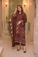ANEELAS-3PC LAWN CHIKAN EMBROIDERED SHIRT WITH LAWN EMB DUPATTA AND TROUSER-ADR-4809