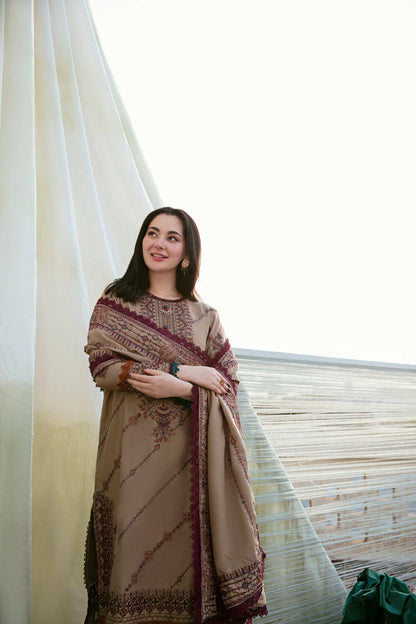 FLORENT-3PC DHANAK EMBROIDERED SHIRT WITH DHANAK EMBROIDERED SHAWL & TROUSER-ADR-4148