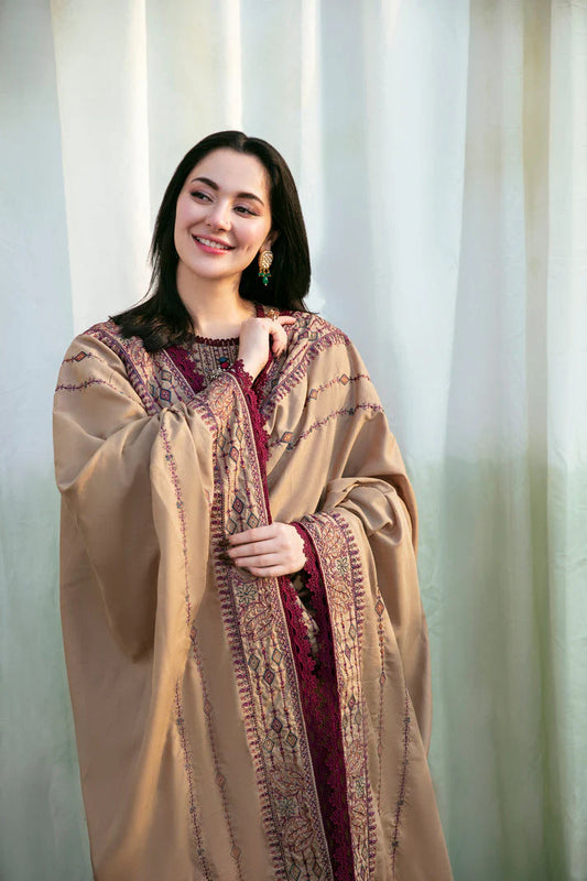 FLORENT-3PC DHANAK EMBROIDERED SHIRT WITH DHANAK EMBROIDERED SHAWL & TROUSER-ADR-4148