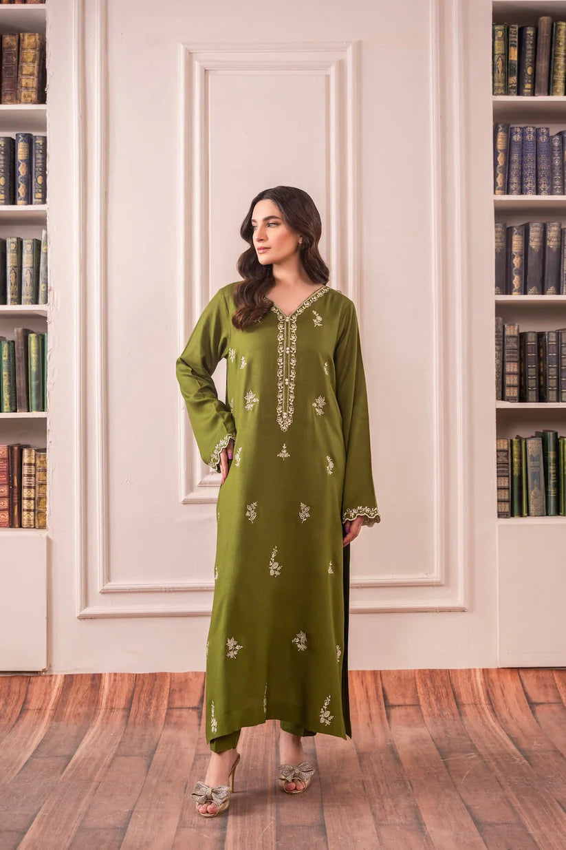 SAPPHIRE-3PC DHANAK EMBROIDERED SHIRT WITH CHIFFON DUPATTA AND TROUSER-ADR-4084