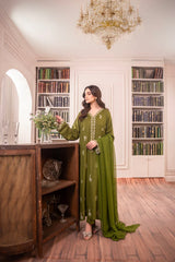 SAPPHIRE-3PC DHANAK EMBROIDERED SHIRT WITH CHIFFON DUPATTA AND TROUSER-ADR-4084