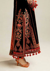 HUSSAIN REHAR-3PC DHANAK EMBROIDERED SHIRT WITH COURTRAI PRINTED SHAWL AND TROUSER-ADR-4343 BLACK