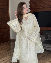 IZNIK-3PC LAWN HEAVY EMBROIDERED SHIRT WITH ORGANZA EMBROIDERED DUPATTA AND TROUSER-ADR-4799
