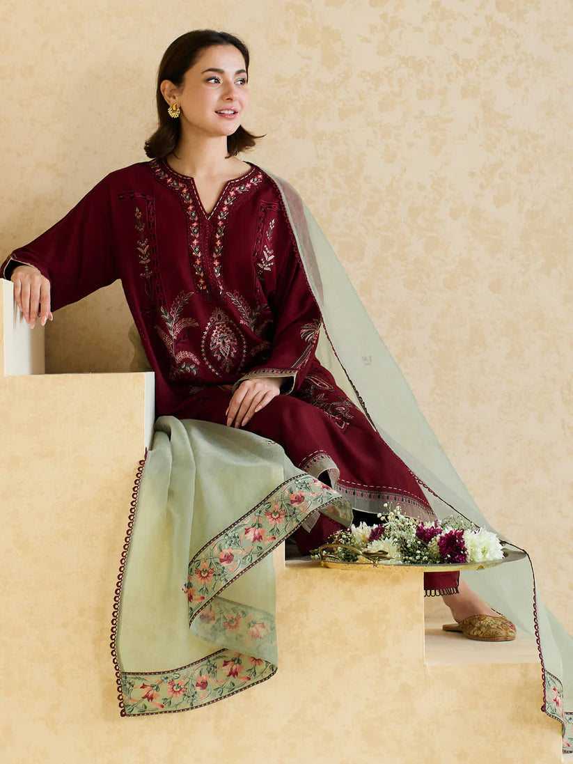 ZARA SHAHJAHAN - 3PC LAWN EMBROIDERED SHIRT WITH ORGANZA EMBROIDERED DUPATTA AND TROUSER -ADR-3827