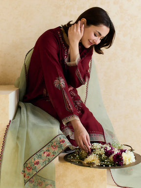ZARA SHAHJAHAN - 3PC LAWN EMBROIDERED SHIRT WITH ORGANZA EMBROIDERED DUPATTA AND TROUSER -ADR-3827