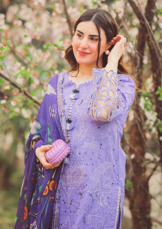 MUSHQ - 3PC DHANAK EMBROIDEREDSHIRT WITH COUTURE PRINTED SHAWL-ADR-4070