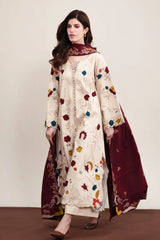 ZAIB-3PC DHANAK EMBROIDERED SHIRT WITH DHANAK EMBROIDERED SHAWL AND TROUSER-ADR-5325