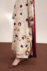 ZAIB-3PC DHANAK EMBROIDERED SHIRT WITH DHANAK EMBROIDERED SHAWL AND TROUSER-ADR-5325