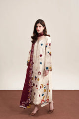 ZAIB-3PC DHANAK EMBROIDERED SHIRT WITH DHANAK EMBROIDERED SHAWL AND TROUSER-ADR-5325