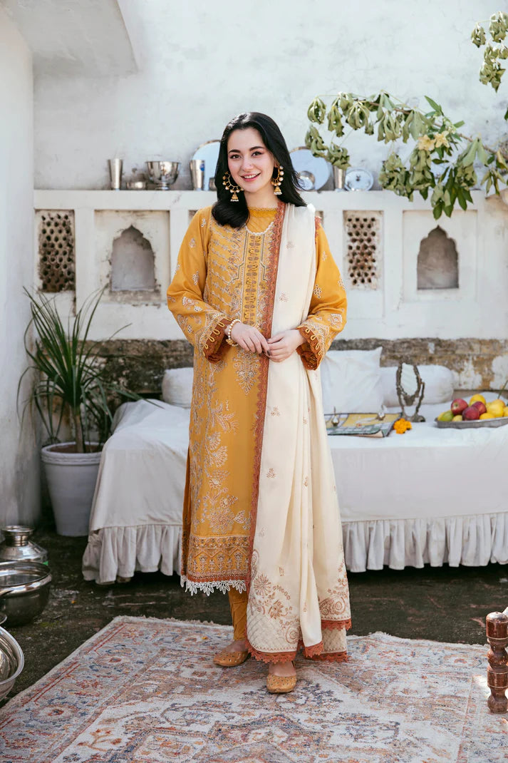 FLORENT-3PC DHANAK EMBROIDERED SHIRT WITH DHANAK EMBROIDERED SHAWL AND TROUSER ADR-4150