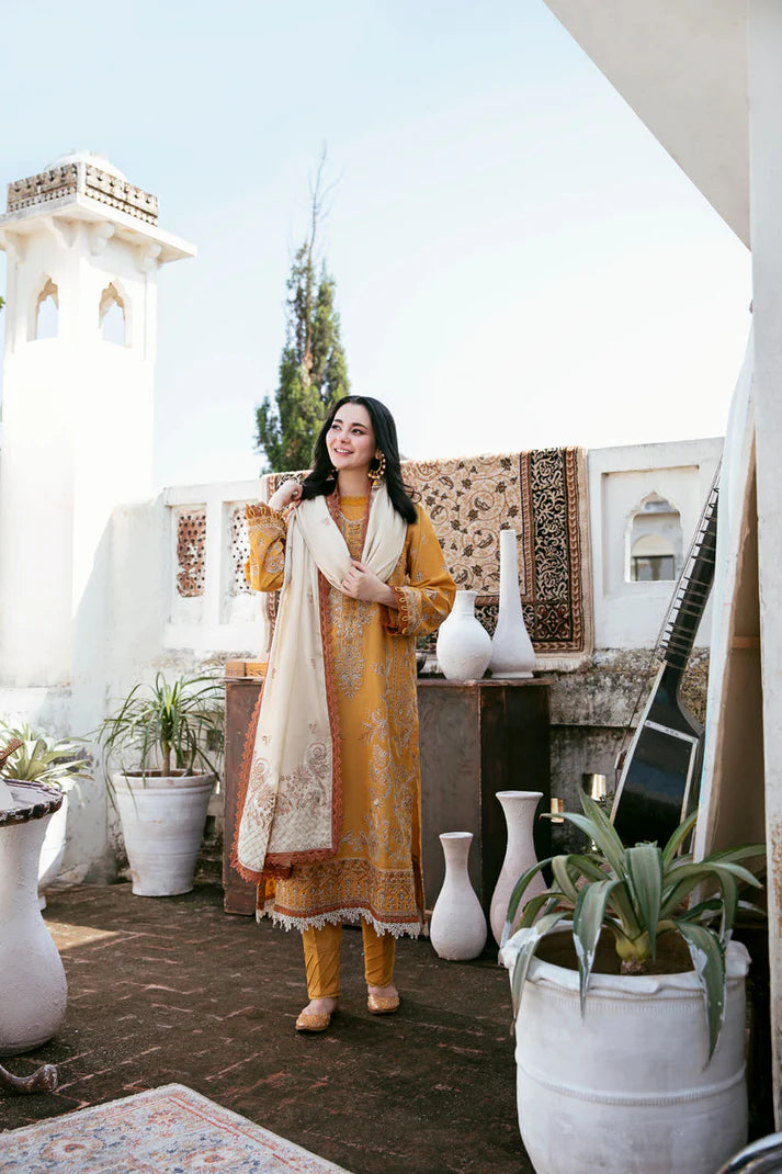 FLORENT-3PC DHANAK EMBROIDERED SHIRT WITH DHANAK EMBROIDERED SHAWL AND TROUSER ADR-4150