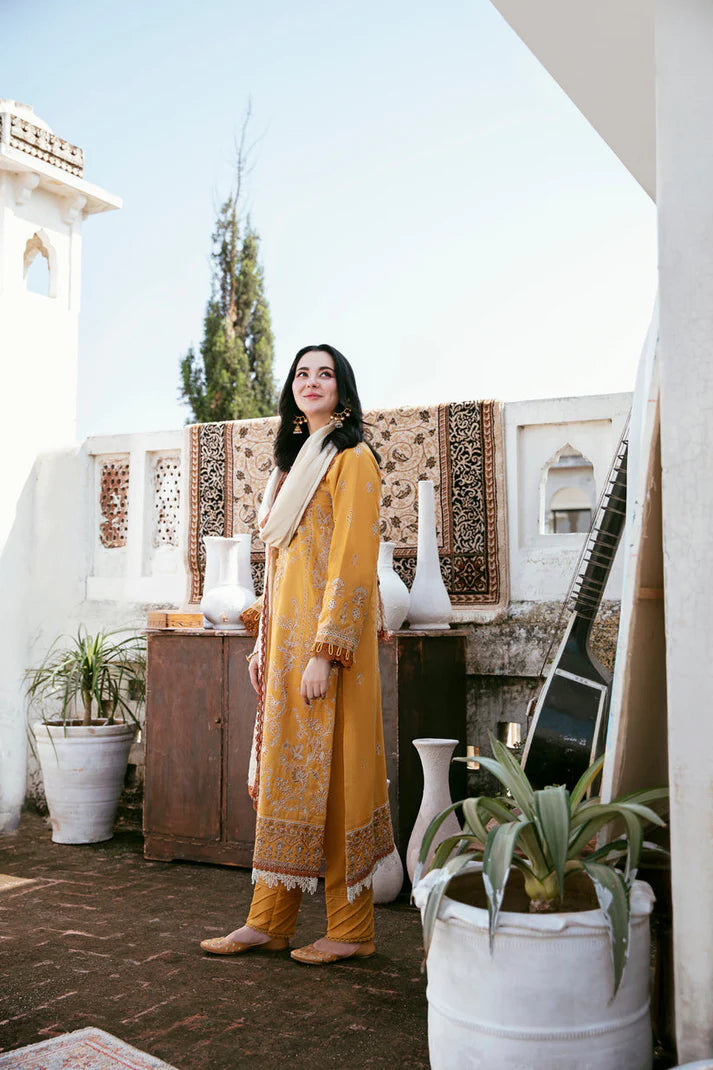 FLORENT-3PC DHANAK EMBROIDERED SHIRT WITH DHANAK EMBROIDERED SHAWL AND TROUSER ADR-4150