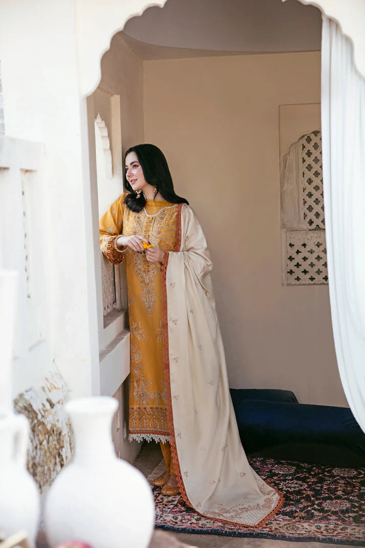 FLORENT-3PC DHANAK EMBROIDERED SHIRT WITH DHANAK EMBROIDERED SHAWL AND TROUSER ADR-4150