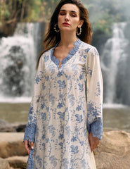 IMAGE-3PC DHANAK EMBROIDERED SHIRT WITH COURTAI PRINTED SHAWL & TROUSER-ADR-4099