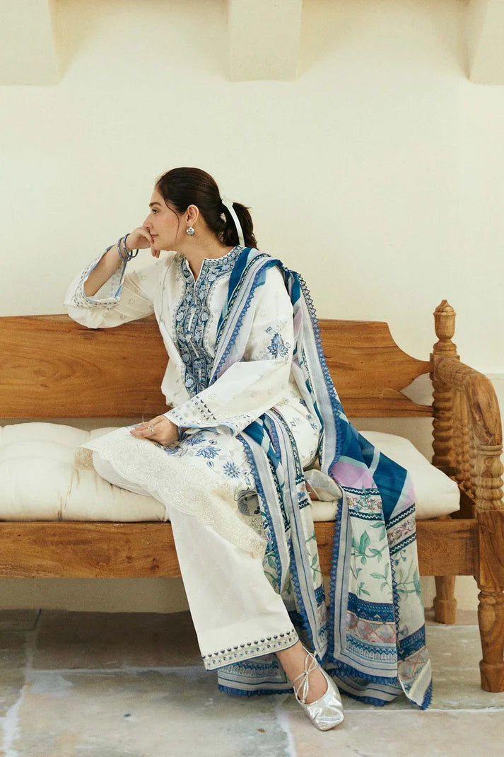 ZAHRA SHAHJAHAN- 3PC DHANAK EMBROIDERED SHIRT WITH WOOL PRINT SHAWL-ADR-3233