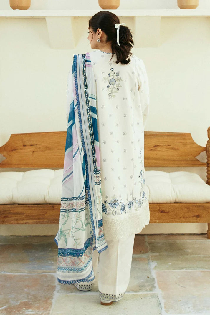 ZAHRA SHAHJAHAN- 3PC DHANAK EMBROIDERED SHIRT WITH WOOL PRINT SHAWL-ADR-3233