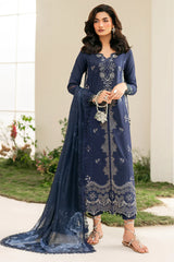 IZNIK-3PC DHANAK CHIKAN EMBROIDERED SHIRT WITH COURTRAI PRINTED SHAWL AND EMB TROUSER-ADR-4132