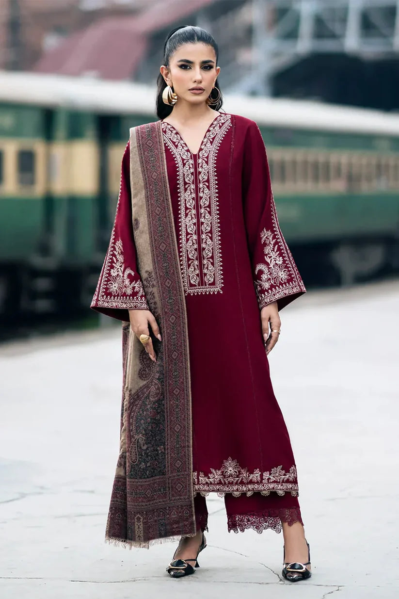 IZEL-3PC DHANAK EMBROIDERED SHIRT WITH COUTRAI PRINTED SHAWL AND TROUSER-ADR-4127