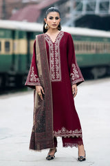IZEL-3PC DHANAK EMBROIDERED SHIRT WITH COUTRAI PRINTED SHAWL AND TROUSER-ADR-4127