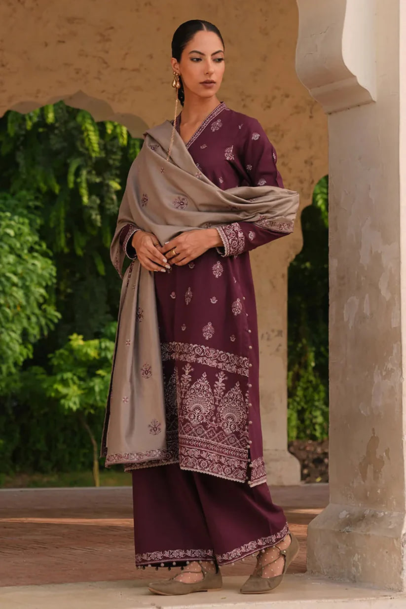 IMAGE-3PC DHANAK EMBROIDERED SHIRT DHANAK EMBROIDERED SHAWL AND TROUSER-ADR-3333