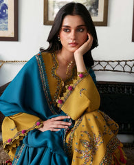 REPUBLIC WOMENSWEAR-3PC DHANAK EMBROIDERED SHIRT WITH DHANAK EMBROIDERED SHAWL AND TROUSER-ADR-5238