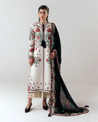 HUSSAIN REHAR-3PC DHANAK EMBROIDERED SHIRT WITH WOOL PRINTED SHAWL AND EMB TROUSER-ADR-5244