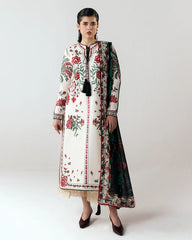 HUSSAIN REHAR-3PC DHANAK EMBROIDERED SHIRT WITH WOOL PRINTED SHAWL AND EMB TROUSER-ADR-5244