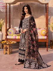 MAHNUR-3PC LAWN LASER WORK EMBROIDERED SHIRT WITH CHIFFON PRINTED EMBROIDERED DUPATTA AND TROUSER-ADR-4772