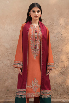 JAZMIN - 3PC DHANAK EMBROIDERED SHIRT WITH WOOL PRINTED SHAWL & TROUSER-ADR-3419