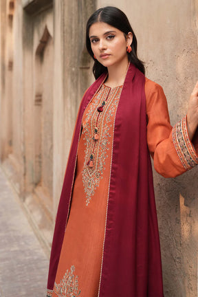 JAZMIN - 3PC DHANAK EMBROIDERED SHIRT WITH WOOL PRINTED SHAWL & TROUSER-ADR-3419