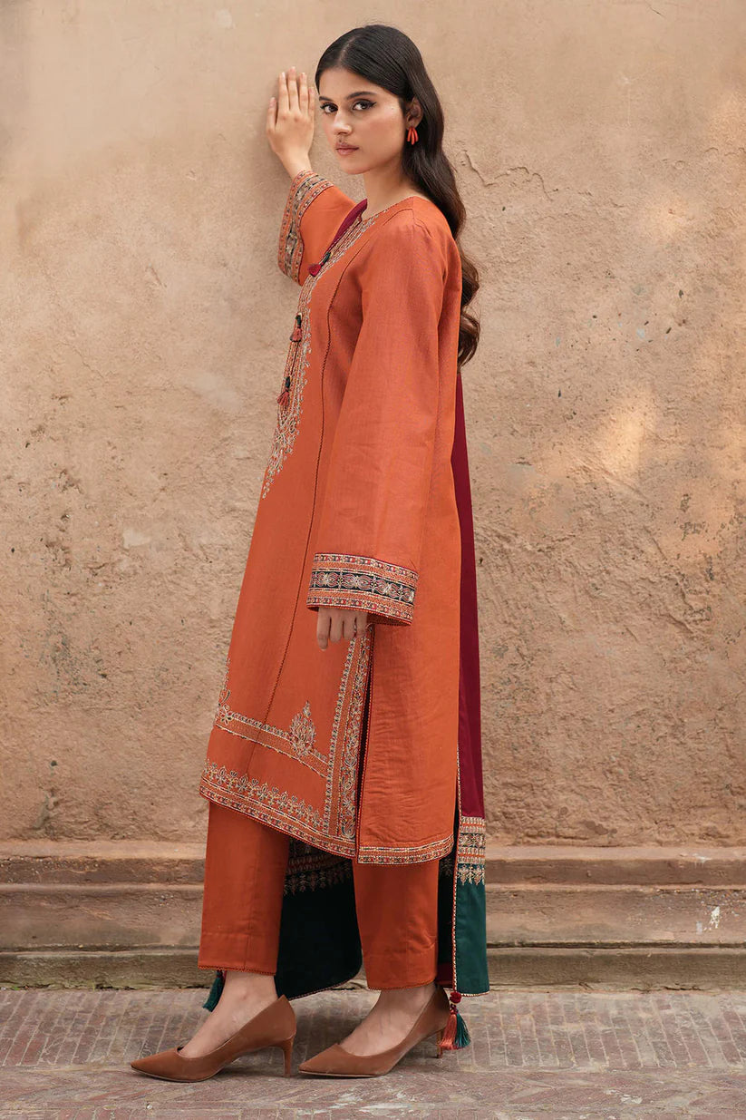 JAZMIN - 3PC DHANAK EMBROIDERED SHIRT WITH WOOL PRINTED SHAWL & TROUSER-ADR-3419