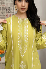 URGE- 3PC DHANAK EMBROIDERED SHIRT WITH COUTURE WOOL PRINT SHAWL AND EMB TROUSER-ADR-4013