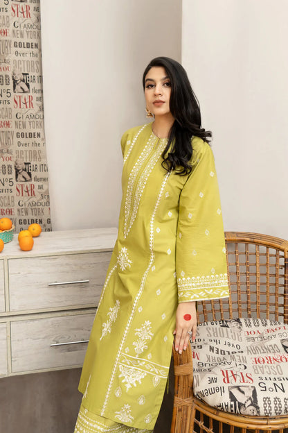 URGE- 3PC DHANAK EMBROIDERED SHIRT WITH COUTURE WOOL PRINT SHAWL AND EMB TROUSER-ADR-4013