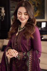 ASIM JOFA-3PC DHANAK EMBROIDERED SHIRT WITH DHANAK EMBROIDERED SHAWL & DHANAK TOUSER-ADR-4291