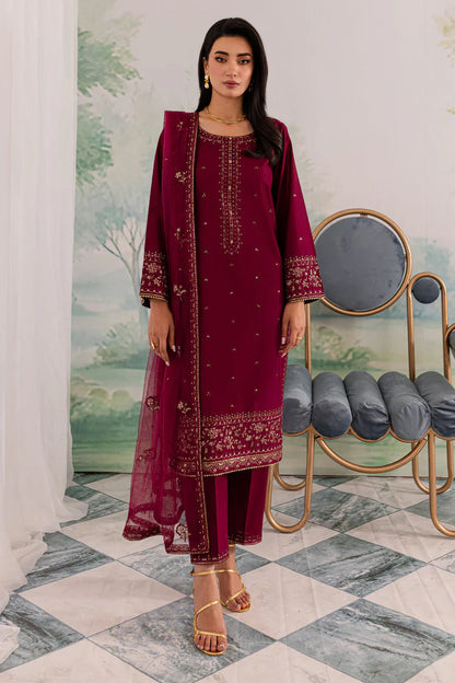 JAZMIN-3PC DHANAK EMBROIDERED SHIRT WITH CHIFFON EMBROIDERED DUPATTA AND TROUSER-ADR-4198